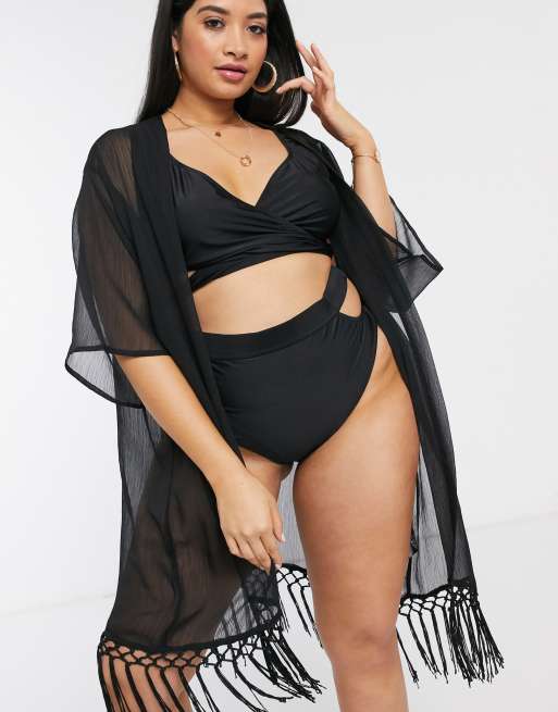 Brave Soul - Caftan avec ourlet à pampilles - Noir, 3 de 4