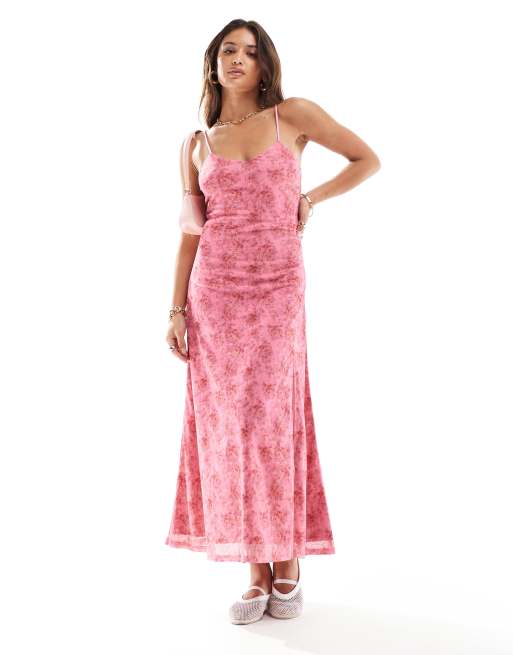 Brave Soul - Cami-jurk van mesh met dijsplit en bloemenprint in roze
