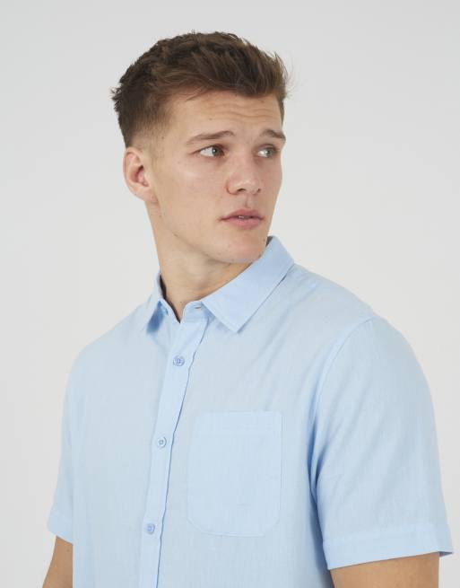 Brave Soul - Camicia a maniche corte azzurra con bottoni e tasca sul petto, 4 di 4
