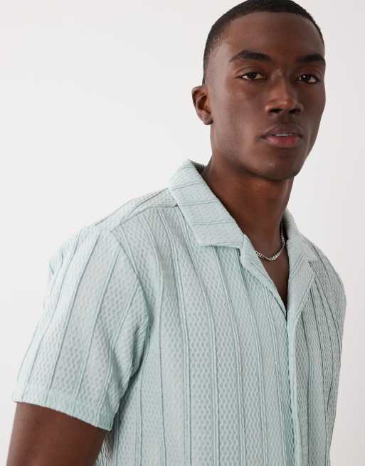Brave Soul - Camicia a maniche corte azzurra con colletto a rever in coordinato