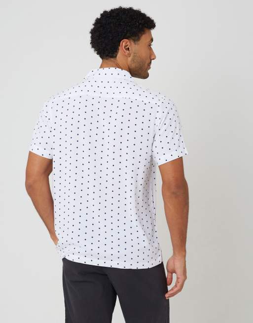 Brave Soul - Camicia a maniche corte bianca a pois con colletto e rever, 2 di 4
