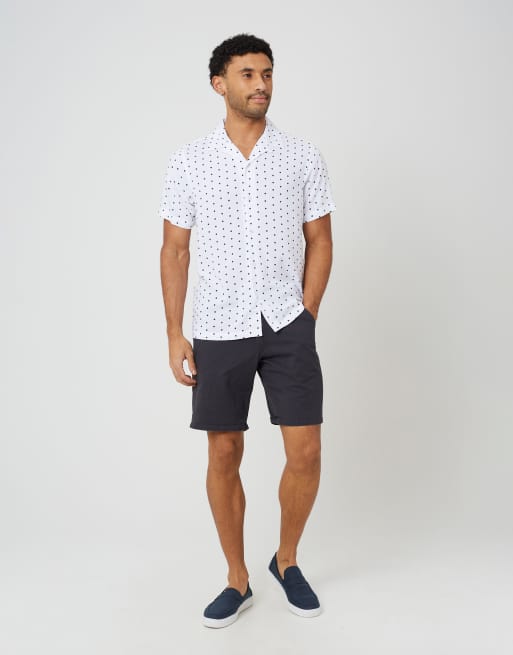 Brave Soul - Camicia a maniche corte bianca a pois con colletto e rever, 3 di 4