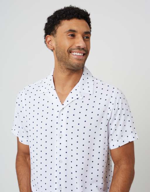 Brave Soul - Camicia a maniche corte bianca a pois con colletto e rever, 4 di 4