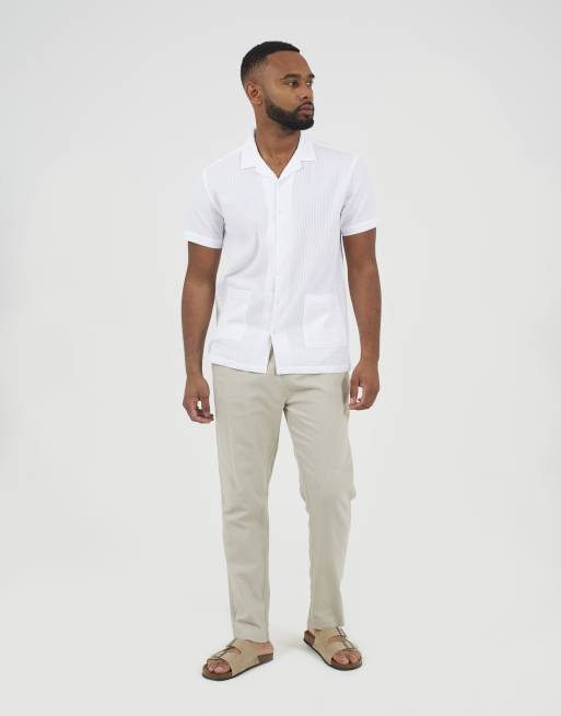 Brave Soul - Camicia a maniche corte bianco sporco con tasca applicata e colletto con rever, 3 di 4