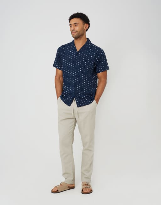 Brave Soul - Camicia a maniche corte blu navy a pois con colletto con rever, 3 di 4