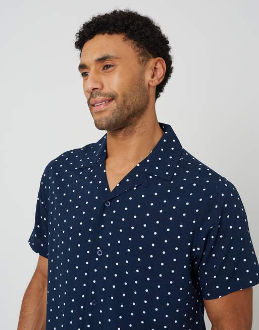 Brave Soul - Camicia a maniche corte blu navy a pois con colletto con rever, 4 di 4