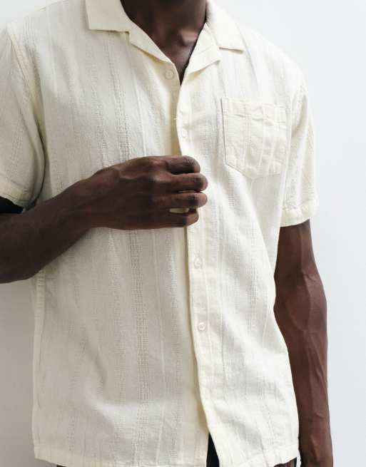 Brave Soul - Camicia a maniche corte color crema con colletto a rever, 3 di 5