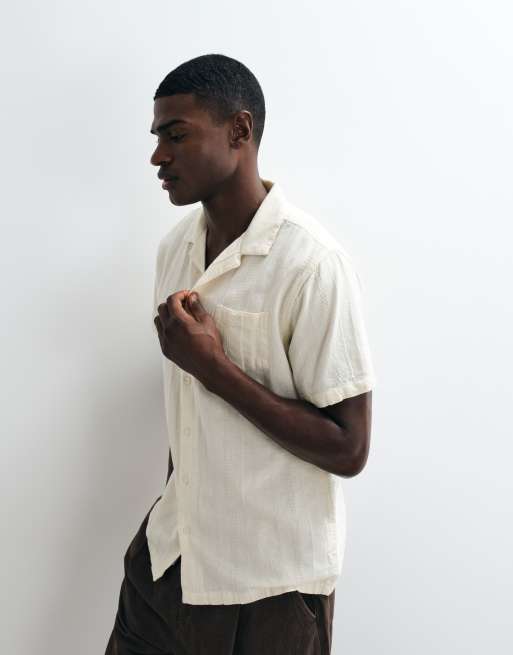 Brave Soul - Camicia a maniche corte color crema con colletto a rever, 4 di 5