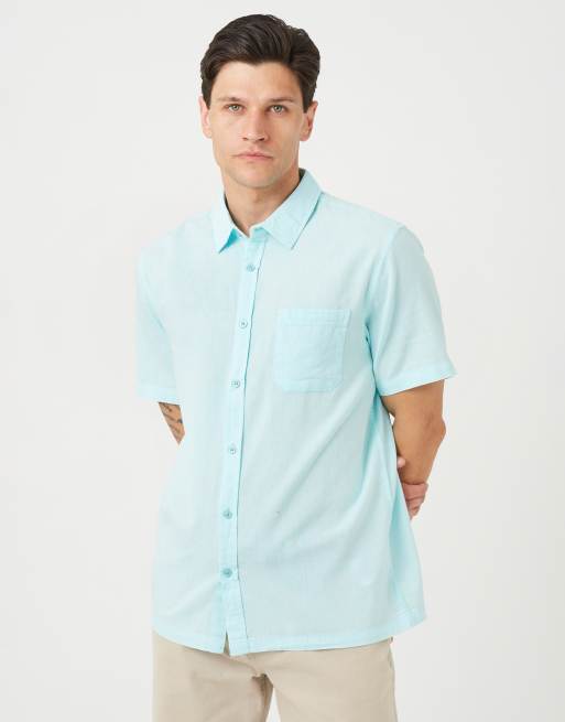 Brave Soul - Camicia a maniche corte color menta con tasca sul petto e bottoni