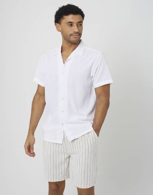 Brave Soul - Camicia a maniche corte color panna testurizzata con colletto a rever, 1 di 4