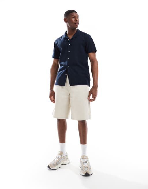 Brave Soul - Camicia a maniche corte in cotone blu navy, 2 di 4