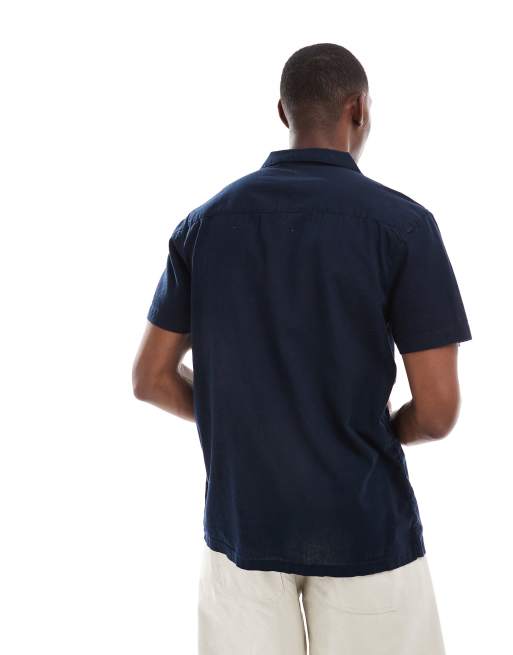 Brave Soul - Camicia a maniche corte in cotone blu navy, 3 di 4