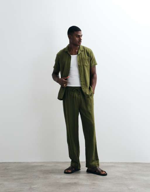 Brave Soul - Camicia a maniche corte kaki con colletto a rever in coordinato, 2 di 5
