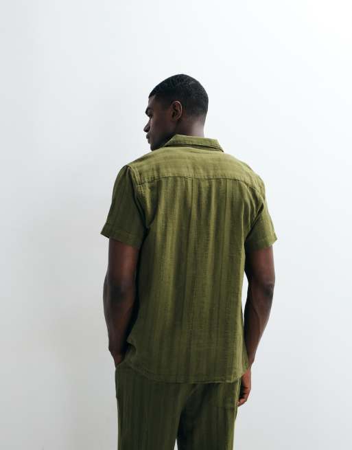 Brave Soul - Camicia a maniche corte kaki con colletto a rever in coordinato, 5 di 5