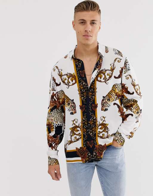 Brave Soul - Camicia a maniche lunghe con stampa maculata barocca