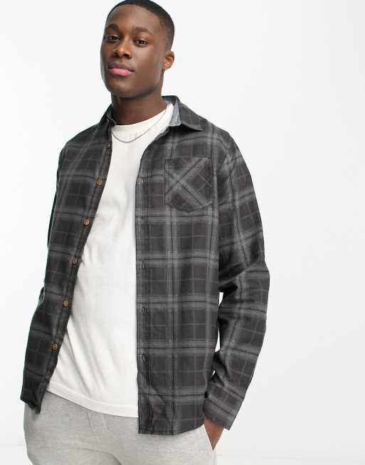 Brave Soul - Camicia a quadri in cotone nera e grigia