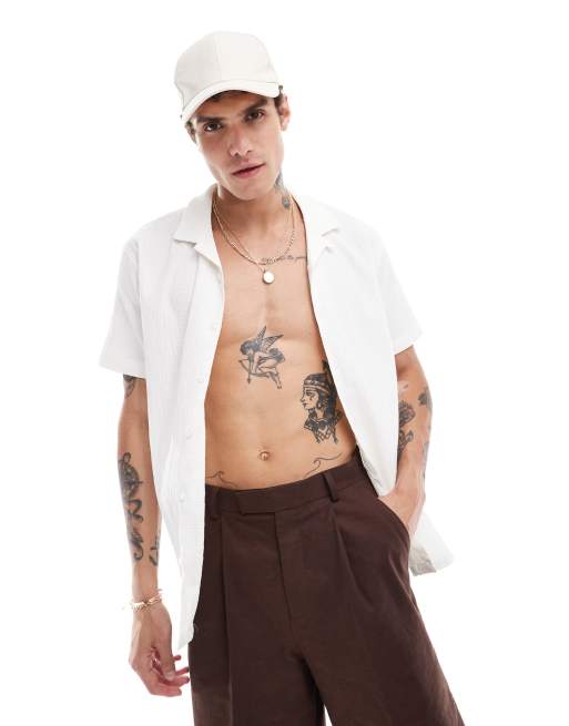 Brave Soul - Camicia bianca ed écru testurizzata con colletto a rever
