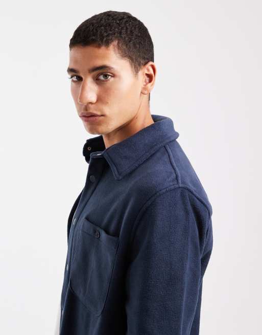 Brave Soul - Camicia giacca a maniche lunghe in pile color blu navy con tasche sul davanti, 4 di 5