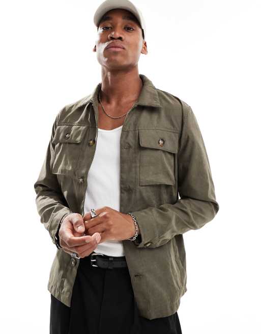 Brave Soul - Camicia giacca verde kaki con bottoni