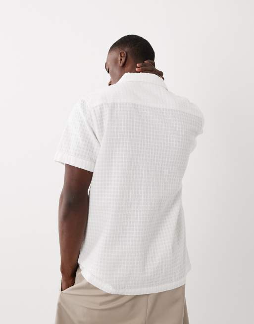 Brave Soul - Camicia testurizzata a maniche corte bianca con colletto con rever, 5 di 5