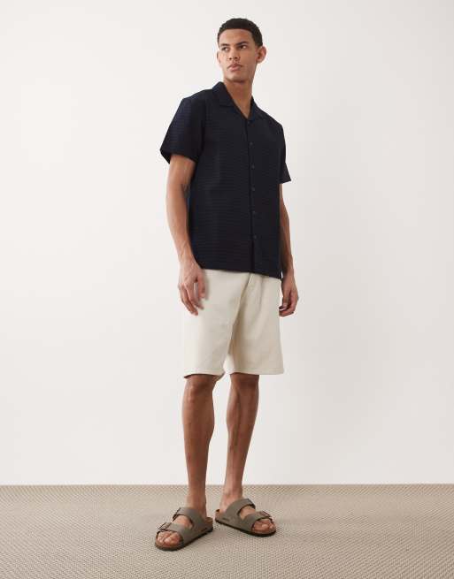 Brave Soul - Camicia testurizzata a maniche corte blu navy con colletto con rever, 2 di 5