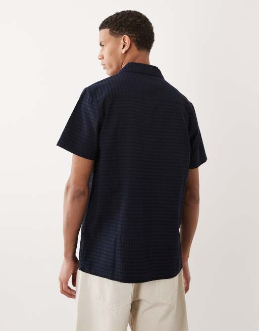 Brave Soul - Camicia testurizzata a maniche corte blu navy con colletto con rever, 5 di 5