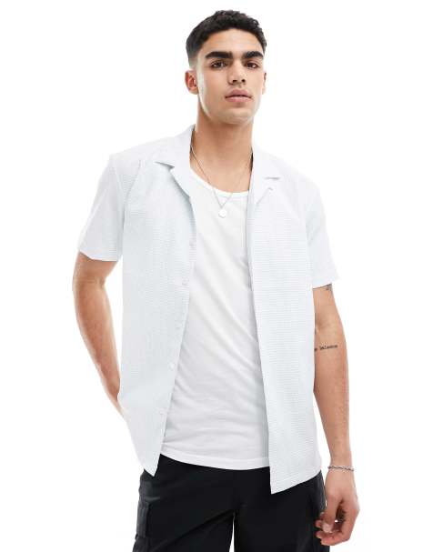 Brave Soul - Camicia testurizzata bianca e blu pallido con rever - view 1