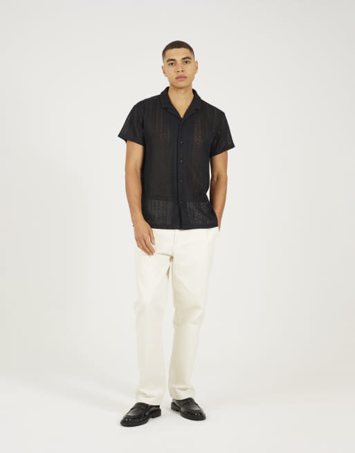 Brave Soul - Camisa negra transparente de manga corta, 3 de 4