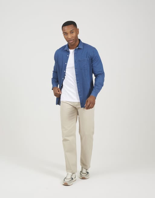Brave Soul - Camisa vaquera azul claro de manga larga, 3 de 4