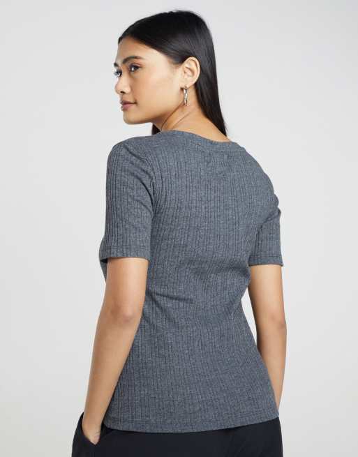 Brave Soul - camiseta acanalada de cuello redondo en gris, 2 de 4