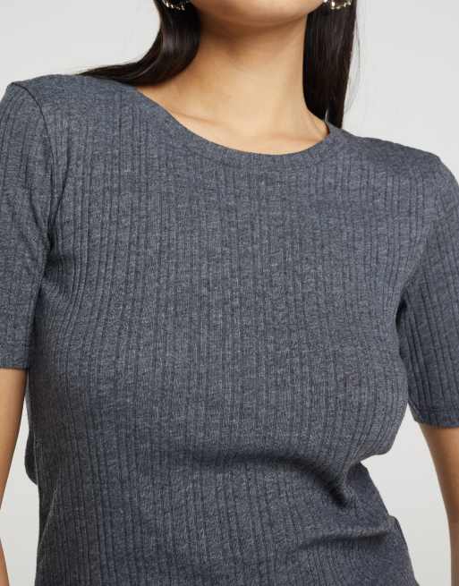 Brave Soul - camiseta acanalada de cuello redondo en gris, 4 de 4