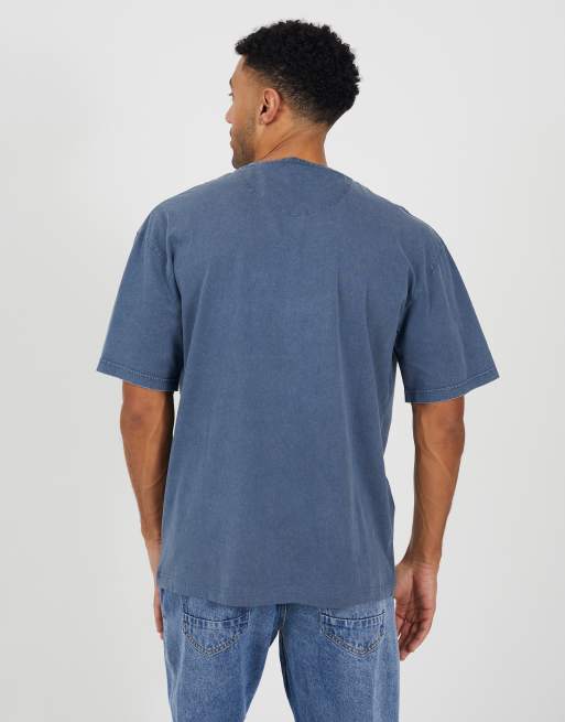 Brave Soul - Camiseta azul con estampado gráfico de punto liso de algodón, 2 de 4