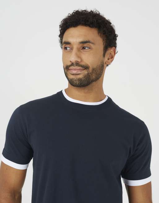 Brave Soul - Camiseta azul marino oscuro con ribetes en contraste de algodón, 4 de 4