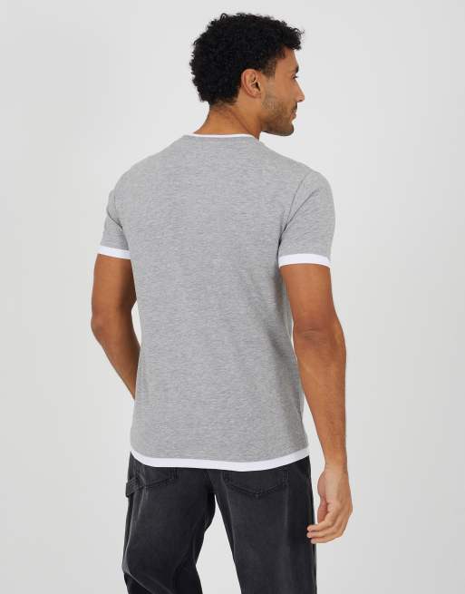 Brave Soul - Camiseta gris claro con ribetes en contraste de algodón, 2 de 4