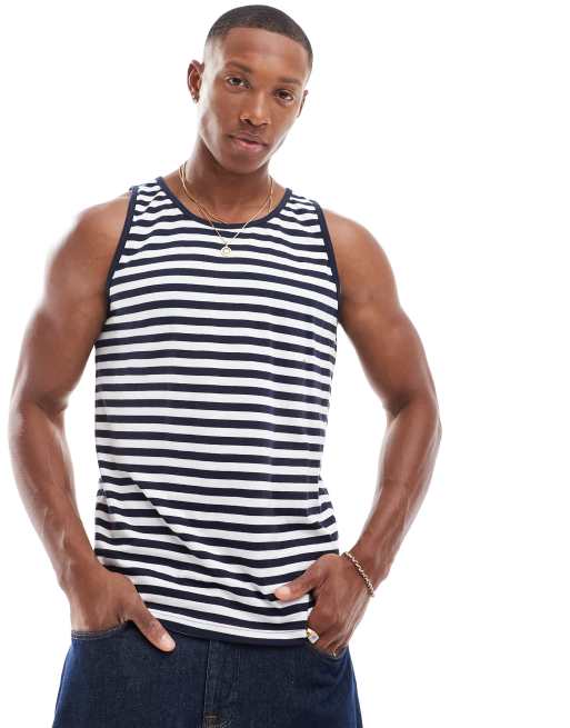 Brave Soul - Canotta classica bianca e blu navy a righe