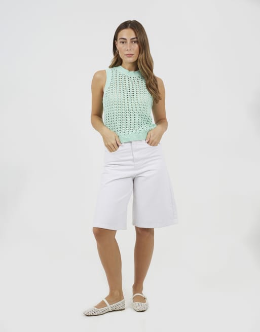 Brave Soul - Canotta girocollo in maglia traforata verde menta, 3 di 4