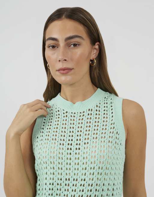 Brave Soul - Canotta girocollo in maglia traforata verde menta, 4 di 4