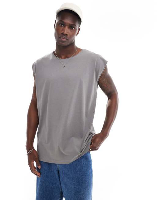 Brave Soul - Canotta oversize con bordi grezzi grigio acciaio