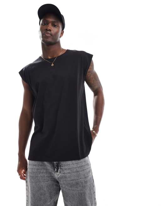Brave Soul - Canotta oversize con bordi grezzi nera