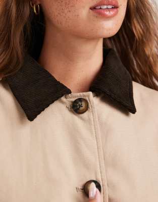 Brave Soul Canvas Barn Jacket With Corduroy Collar In Nude