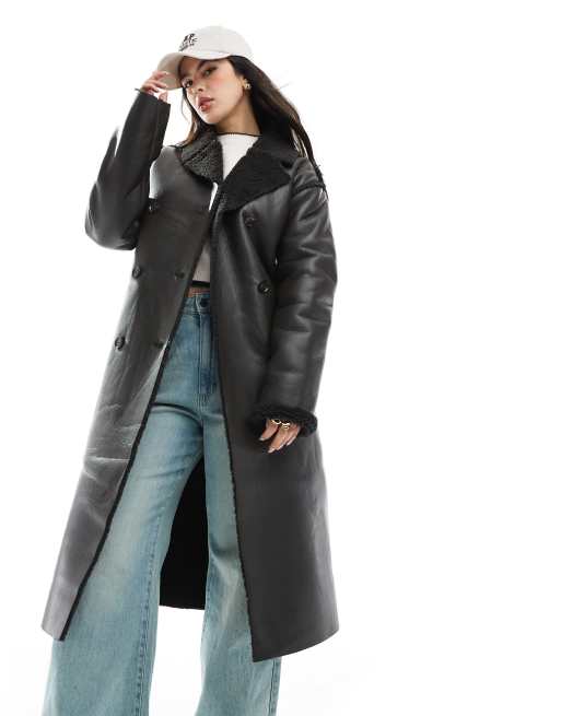 Brave Soul - Cappotto lungo in montone sintetico marrone, 3 di 4
