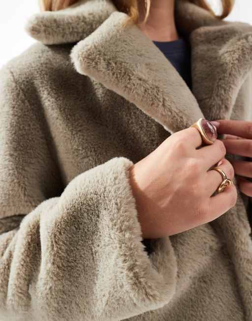 Corto Elegante Pelliccia Color Cammello Brave Soul Cappotto Taglio - Main Image