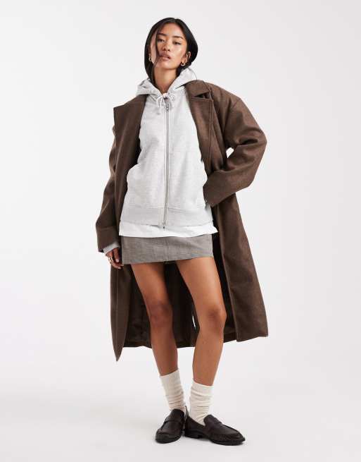 Brave Soul - Cappotto taglio lungo marrone effetto lana con cintura