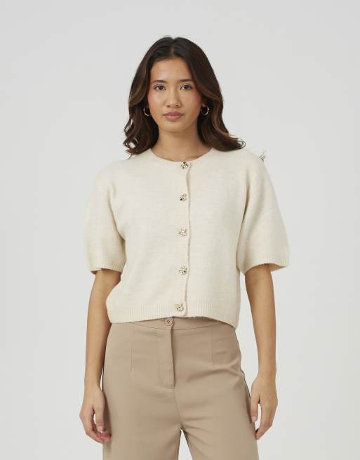 Brave Soul - Cardigan a maniche corte in jersey color pietra