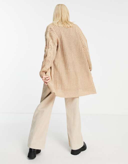 Brave Soul - Cardigan beige in maglia a trecce, 4 di 4