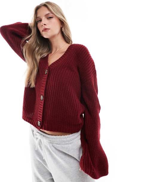 Brave Soul - Cardigan bordeaux con bottoni - view 1