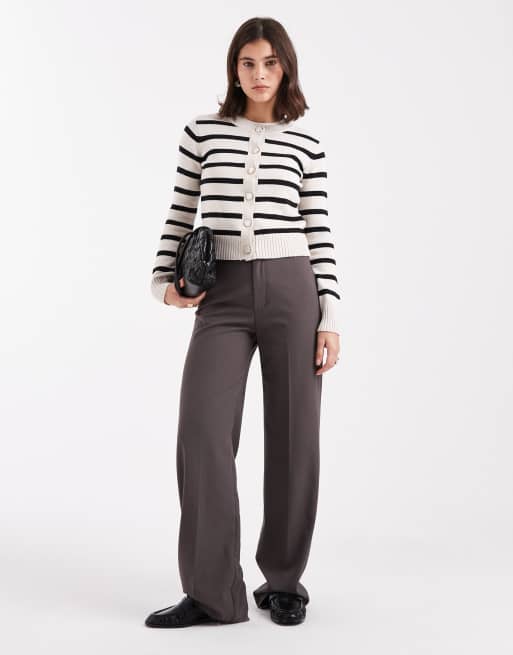 Brave Soul - Cardigan color avorio a righe nere con bottoni a contrasto