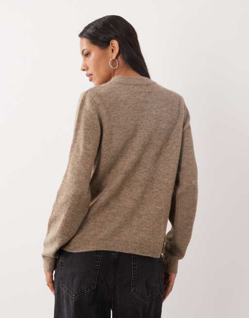 Brave Soul cardigan girocollo con dettaglio tasca in mink, 4 di 4