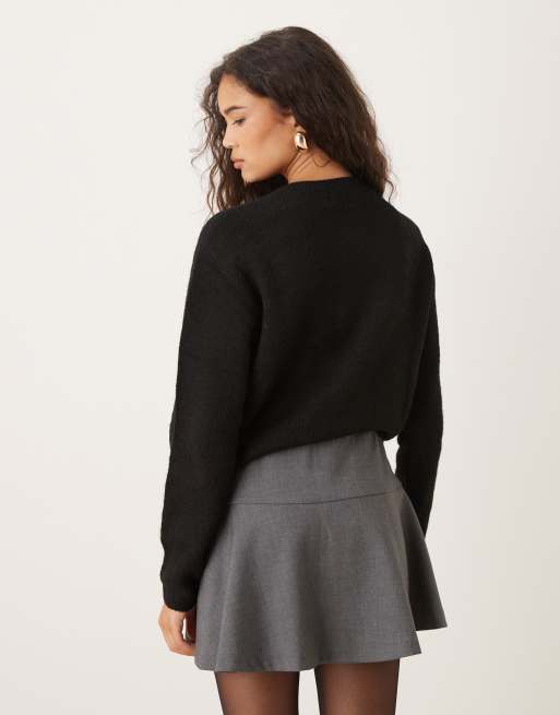 Brave Soul - Cardigan girocollo nero con bottoni a contrasto, 3 di 4
