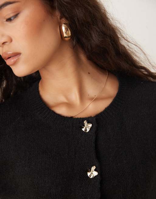 Brave Soul - Cardigan girocollo nero con bottoni a contrasto, 4 di 4